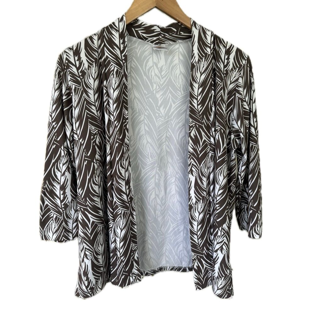 Hula Bay Hawaiian Tropical Leaves Quarter Sleeve Stretchy Open Cardigan Kimono M